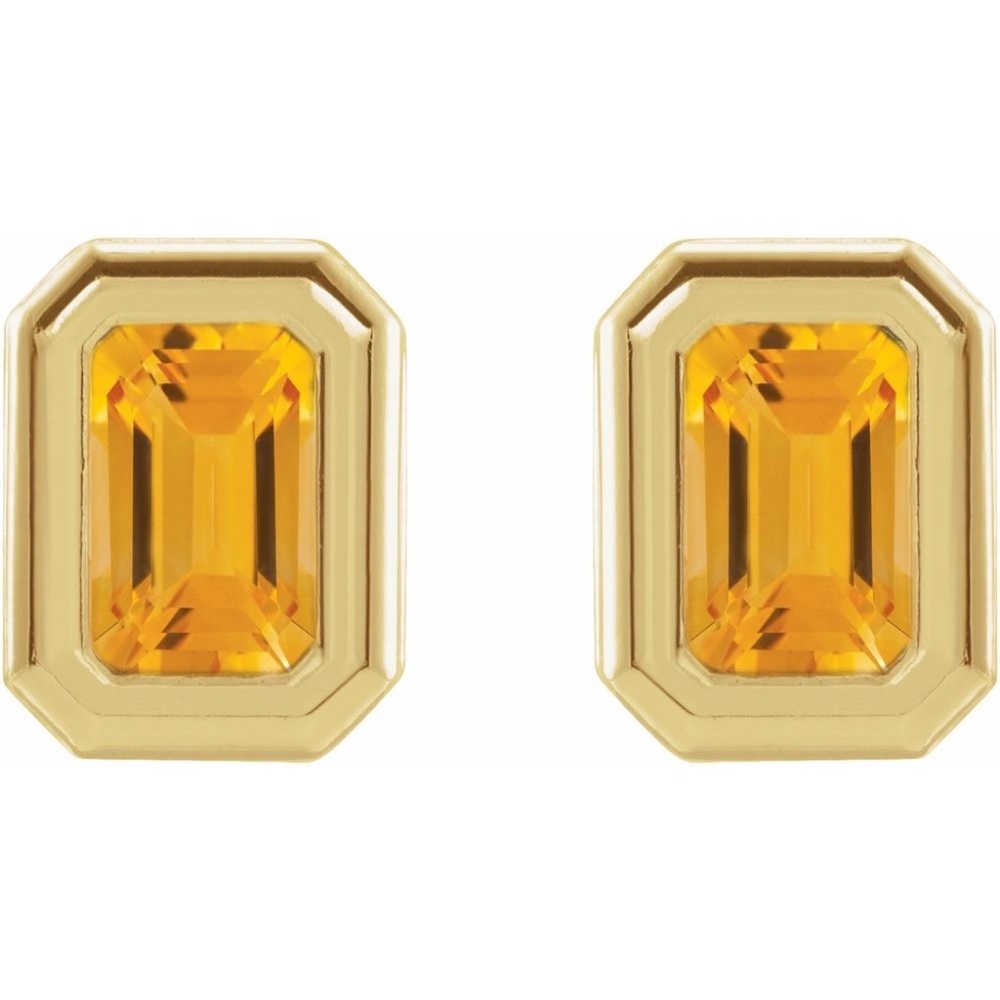 14K Yellow Gold  Natural Citrine Solitaire Earrings